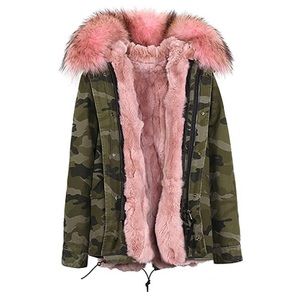 NWT BEAUTIFUL CAMO JACKET WITH PINK FUR HUGE HOOD
